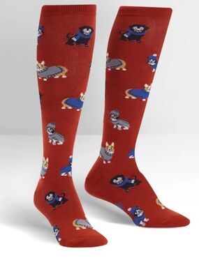Sock It To Me Sweater Weather Novelty Dog Pattern Knee High Socks Red NWT 5-10W
